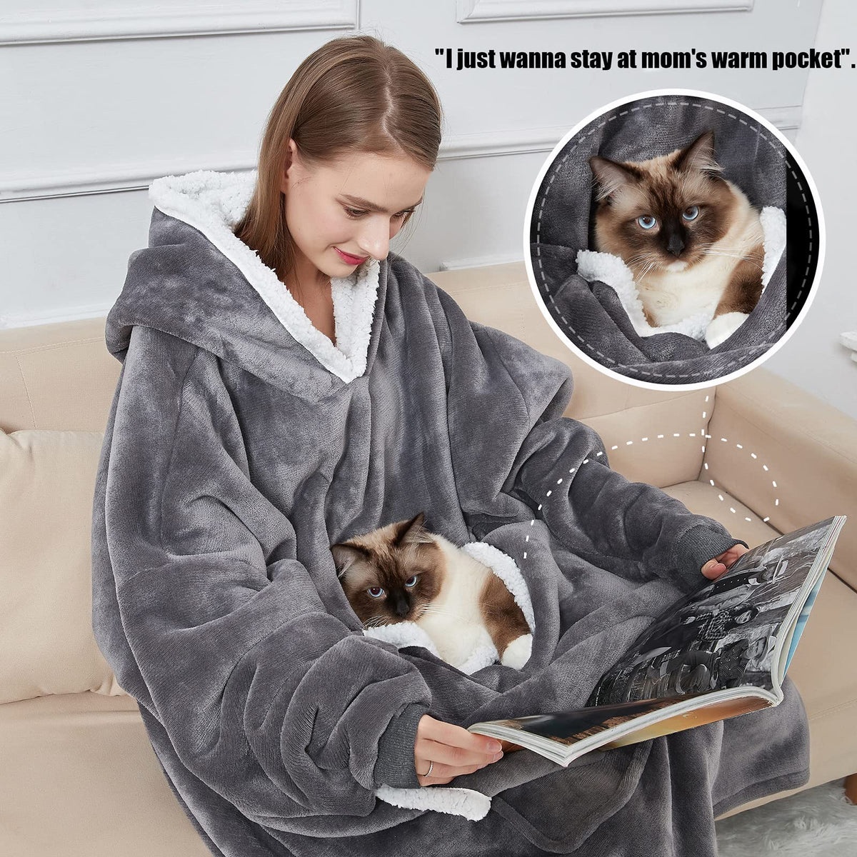 Cozystar wearable blanket hoodie with soft sherpa fleece for extra warmth.