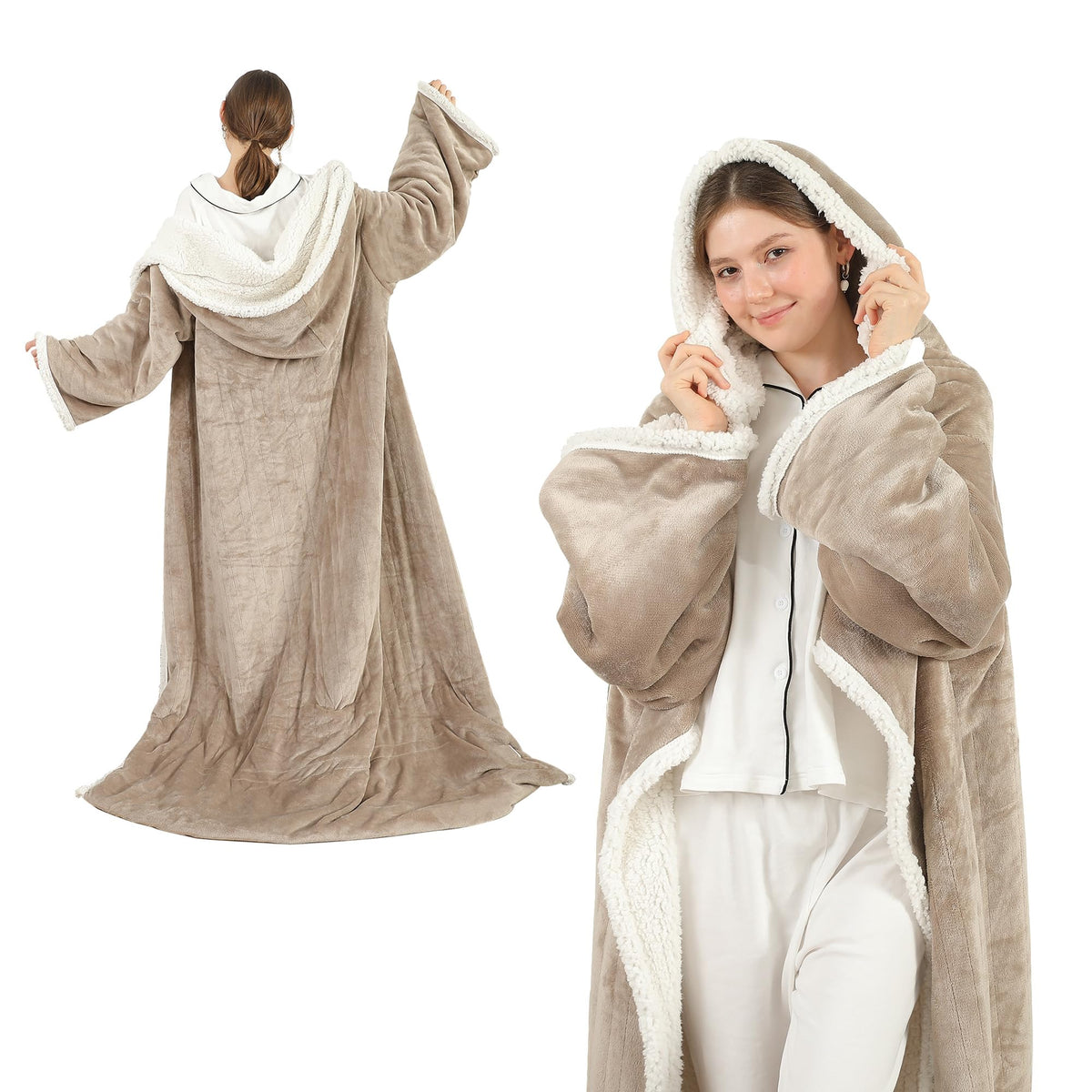 COZYTY electric snuggle throw with hood and sleeves for hands-free warmth