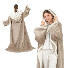COZYTY electric snuggle throw with hood and sleeves for hands-free warmth