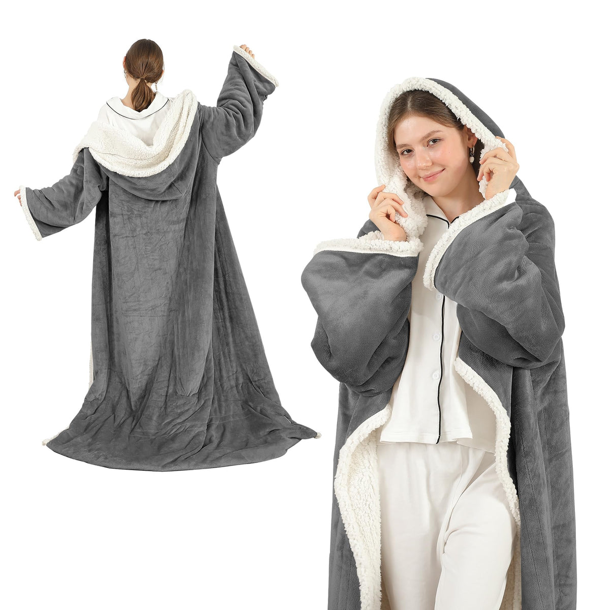 COZYTY wearable blanket with hood and sleeves for cozy lounging.