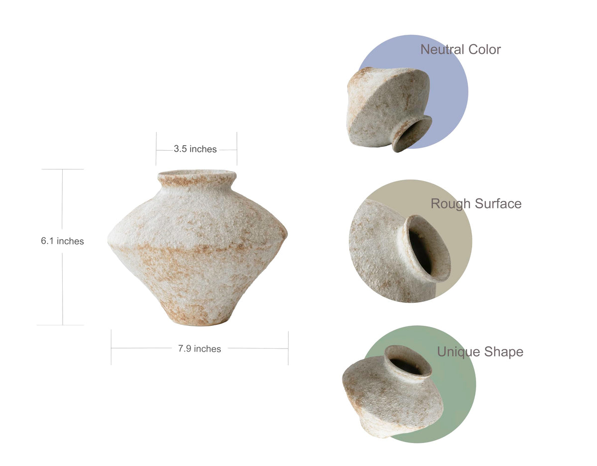 CozyWel distressed white vase featuring balanced dimensions for shelves and tables.