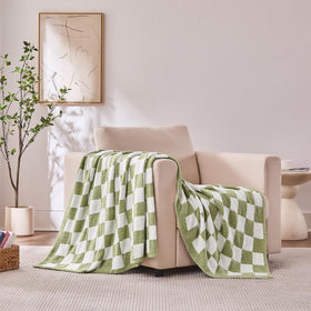 Cozzenity sage green checkered throw close up knit texture for ultra soft comfort