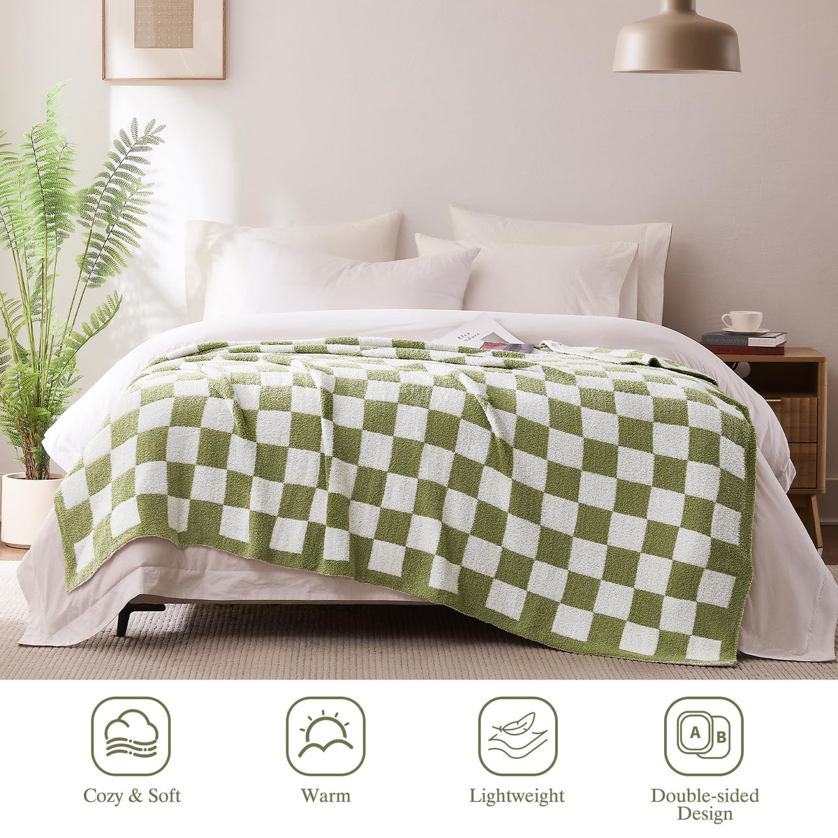 Cozzenity checkered throw sage green boxed packaging presents gift-ready appeal