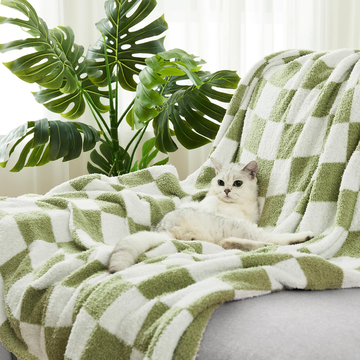 Cozzenity checkered throw sage green ready for travel and on the go coziness