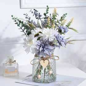COZZI CODI artificial blue flowers with vase for elegant dining room centerpiece.