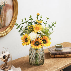COZZI CODI silk sunflowers used as bathroom decor with vase