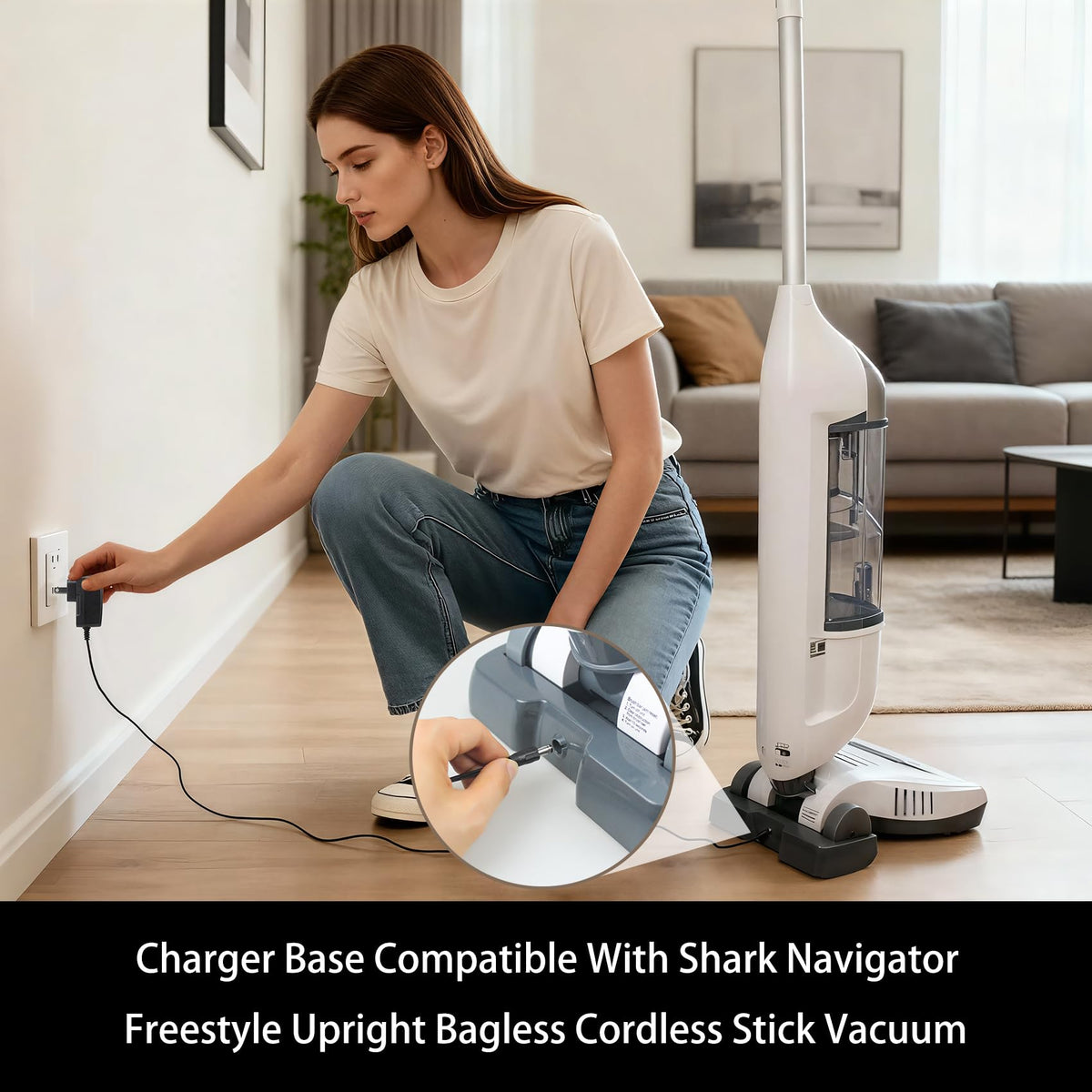 CPAI charger base for Shark SV1107 with cable, reliable power for daily cleaning sessions.