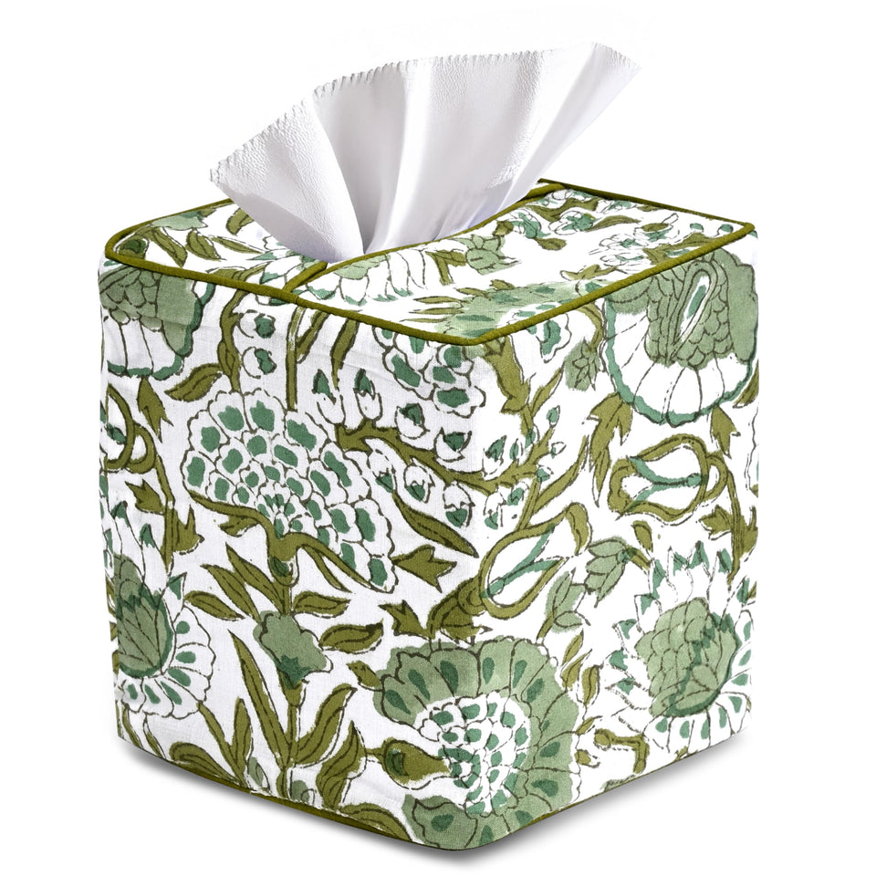 CPC Agate Green Tissue Box Cover closeup texture highlights soft cotton finish for refined decor