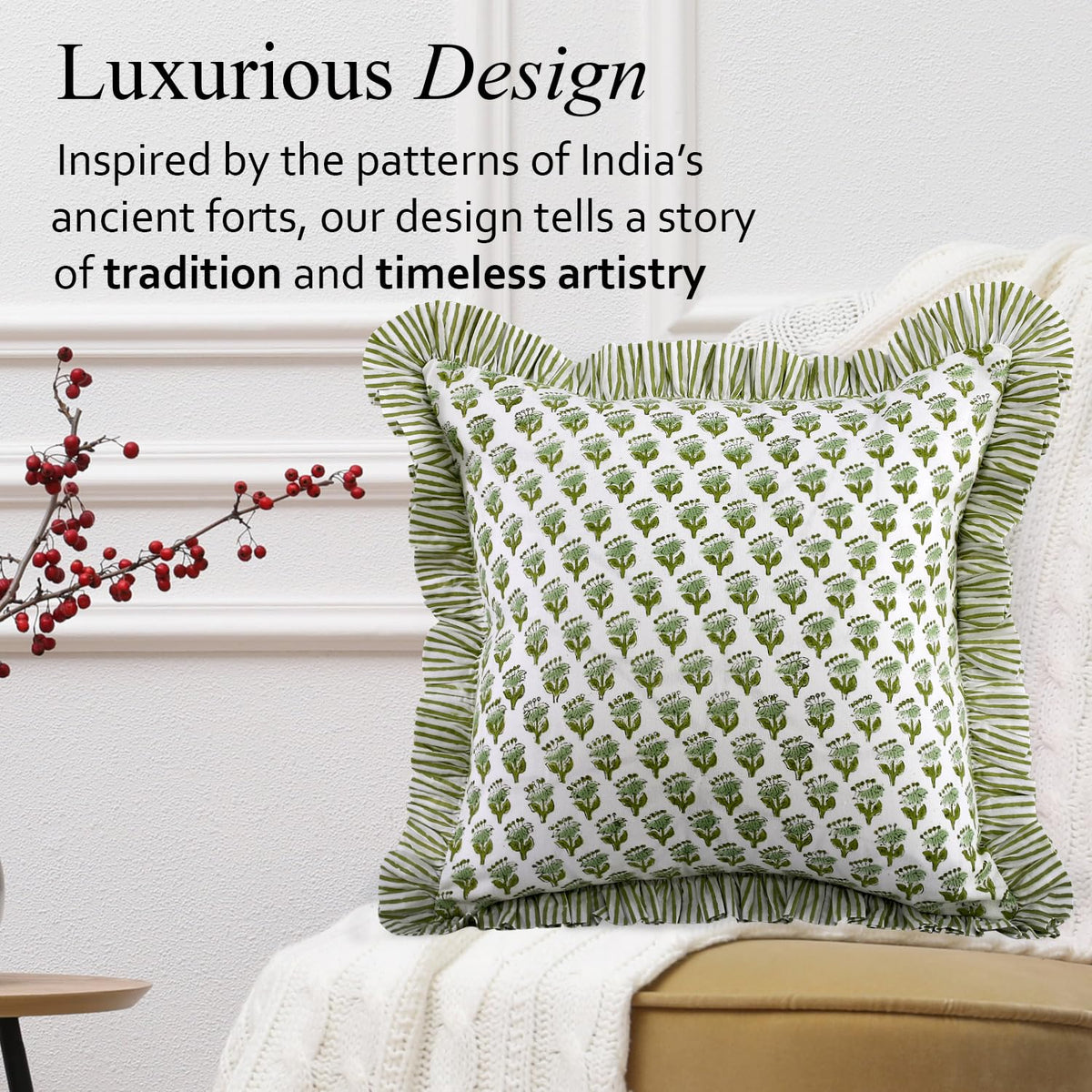 Emerald green CPC pillow covers styling a cozy bedroom decor