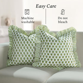Soft cotton texture of CPC emerald green pillow cover close-up