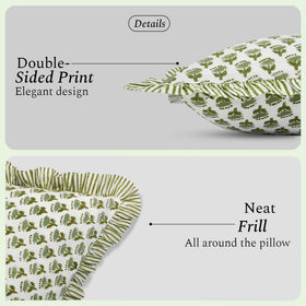 CPC Emerald Green block print pillow covers on living room sofa