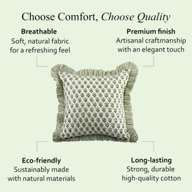 Living room with CPC emerald green pillow covers for farmhouse vibe