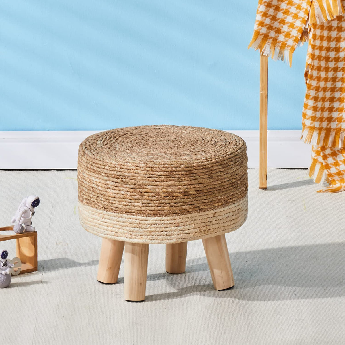Cpintltr hallway entryway stool adds texture and function.