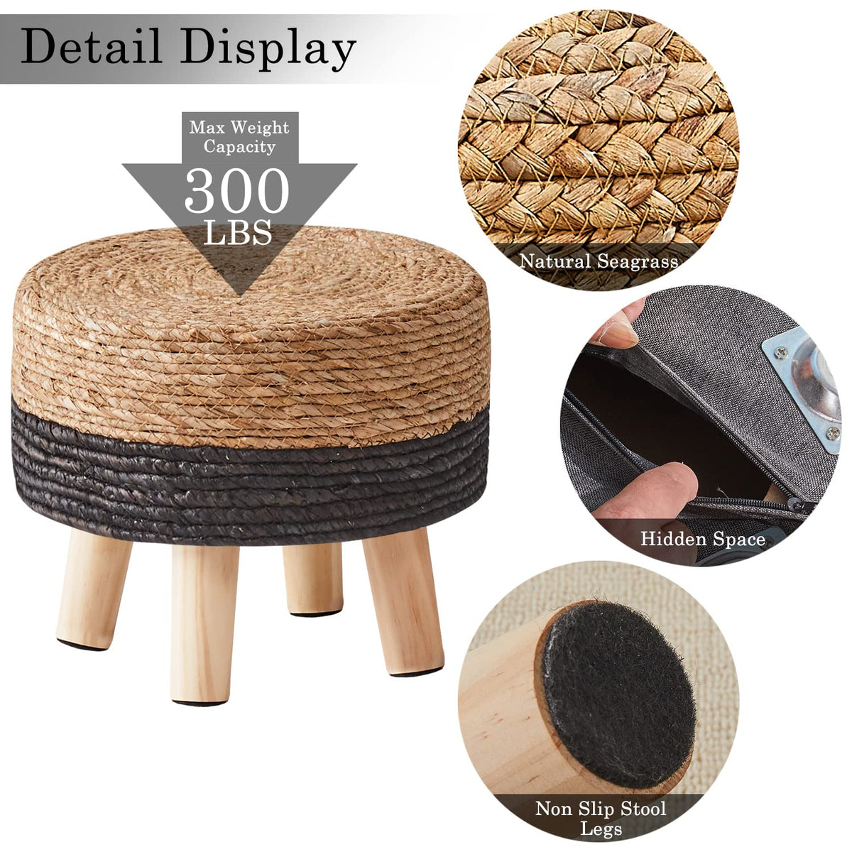 Cpintltr living room footstool complements sofa decor with natural seagrass charm.