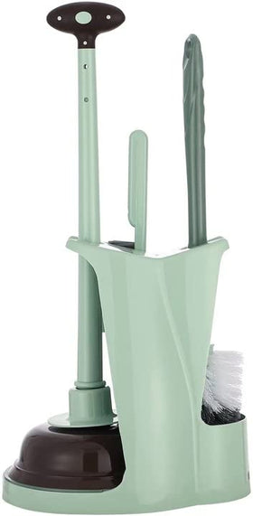 Cq Acrylic 3-in-1 toilet brush and plunger set in green for compact bathroom storage