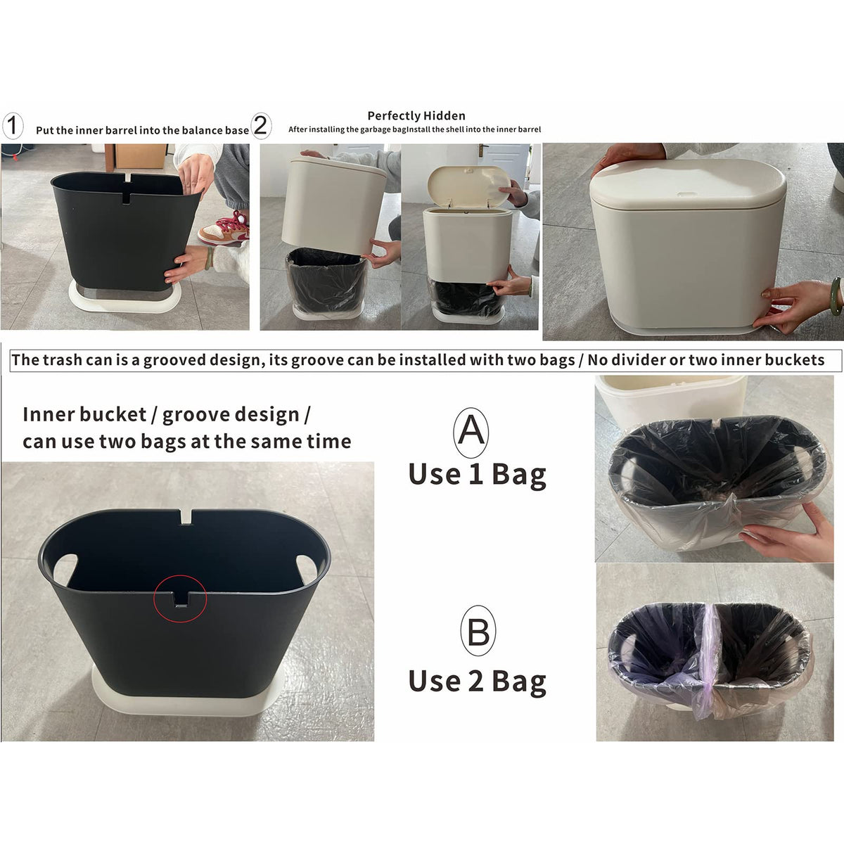 Cq acrylic dog-proof trash can keeps curious pets away from waste.