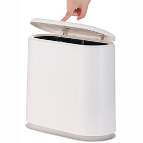 Cq acrylic white slim trash can with press top lid for compact spaces.