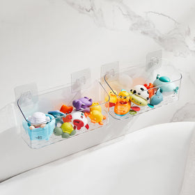 CQUNM clear bath toy organizer showing contents at a glance for quick cleanup.