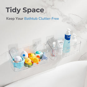 CQUNM shower caddy holds gel and shampoo within reach.