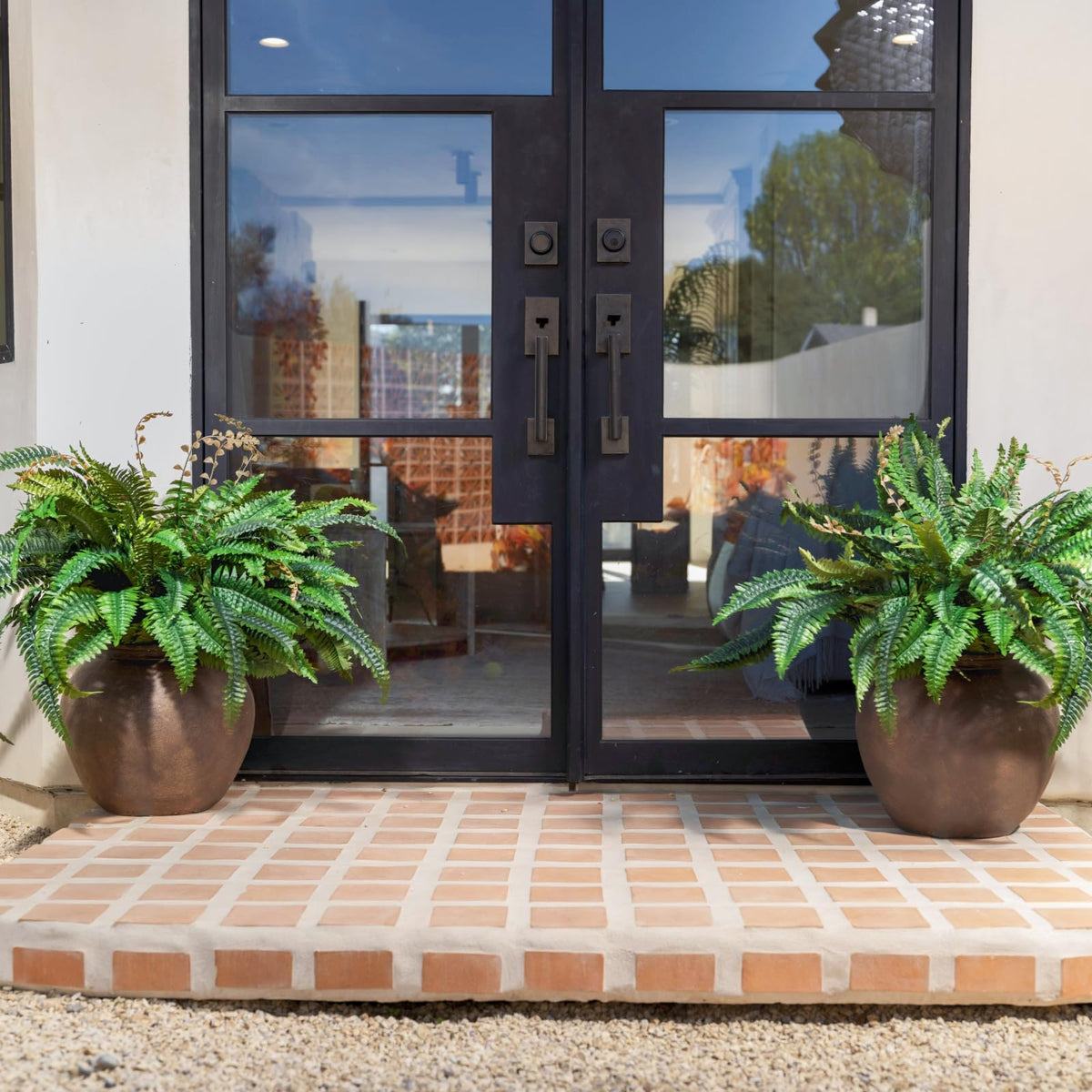 CQURE 128-branch fake fern hanging display offering lush canopy for balconies.