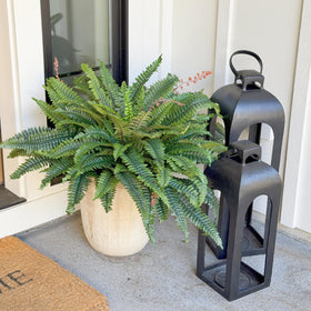 CQURE 128-branch fake fern on windowsill; bright, maintenance-free accent.