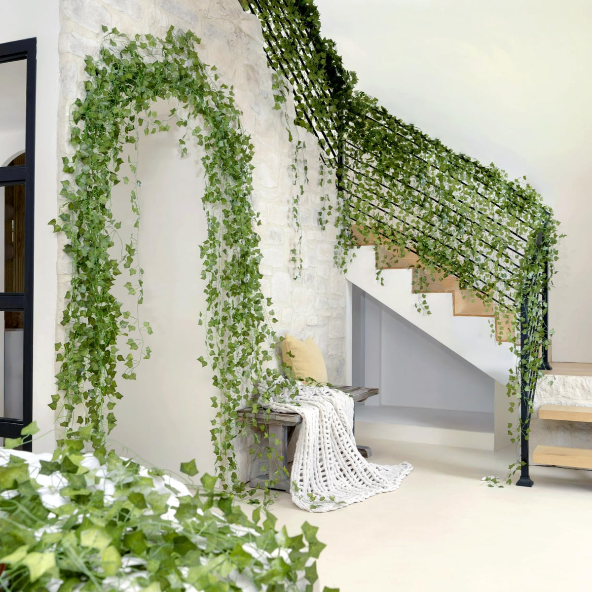 CQURE durable artificial ivy with fabric leaves and plastic stems.