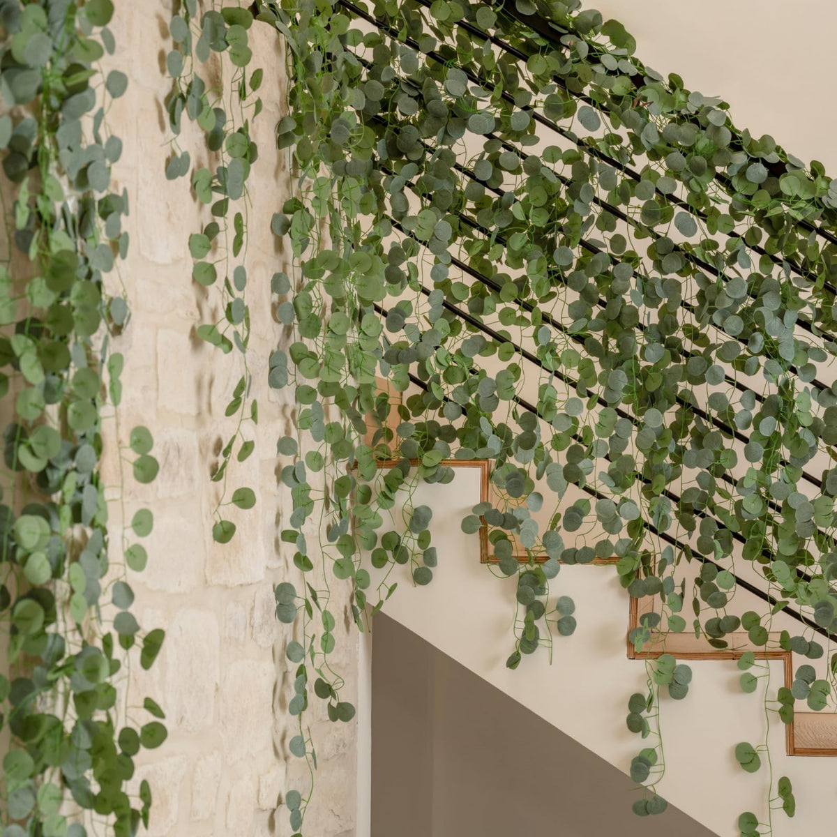 CQURE eucalyptus garland stair banister for elegant vertical decor