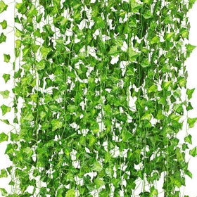 CQURE ivy garland close-up leaves showing silk texture for realistic decor