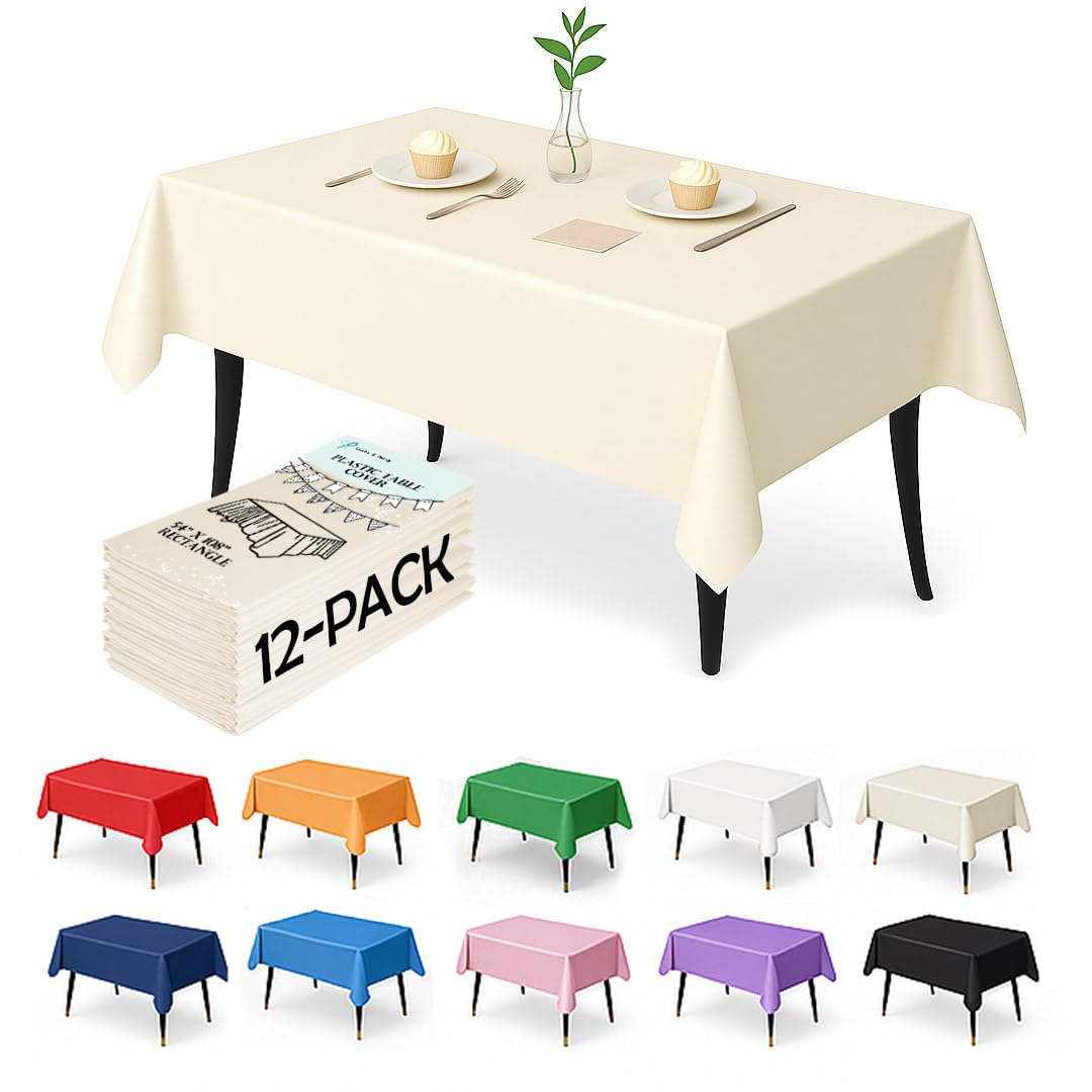 Craft And Party ivory tablecloth 54x108 provides full coverage to protect surfaces during events.