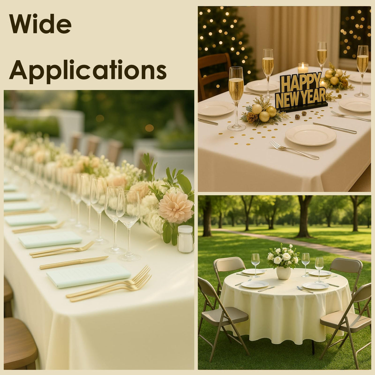 Craft And Party 12-pack ivory tablecloths covers large events affordably.