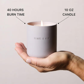Craft & Kin 10oz soy blend candle delivers up to 40 hours of fragrance.