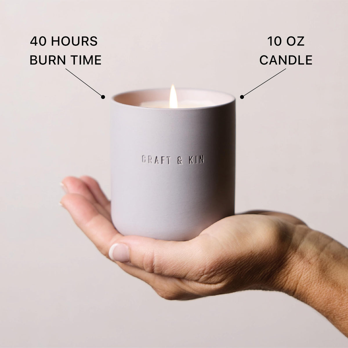 Craft & Kin 10oz soy blend candle delivers up to 40 hours of fragrance.