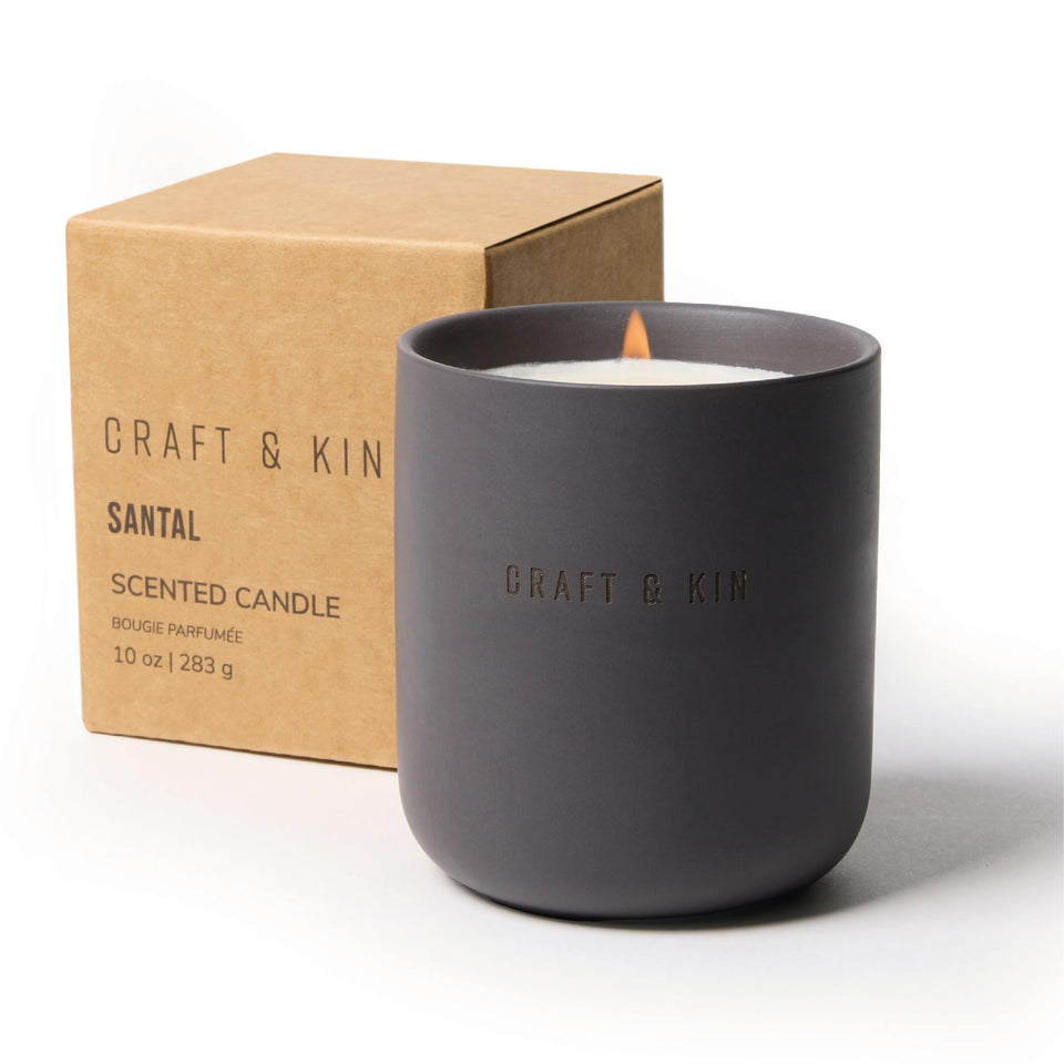 Craft & Kin earthenware candle in Santal Woods creating warm ambience