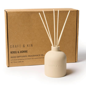 Craft & Kin Neroli Jasmine diffuser bottle for bright, inviting room ambiance.
