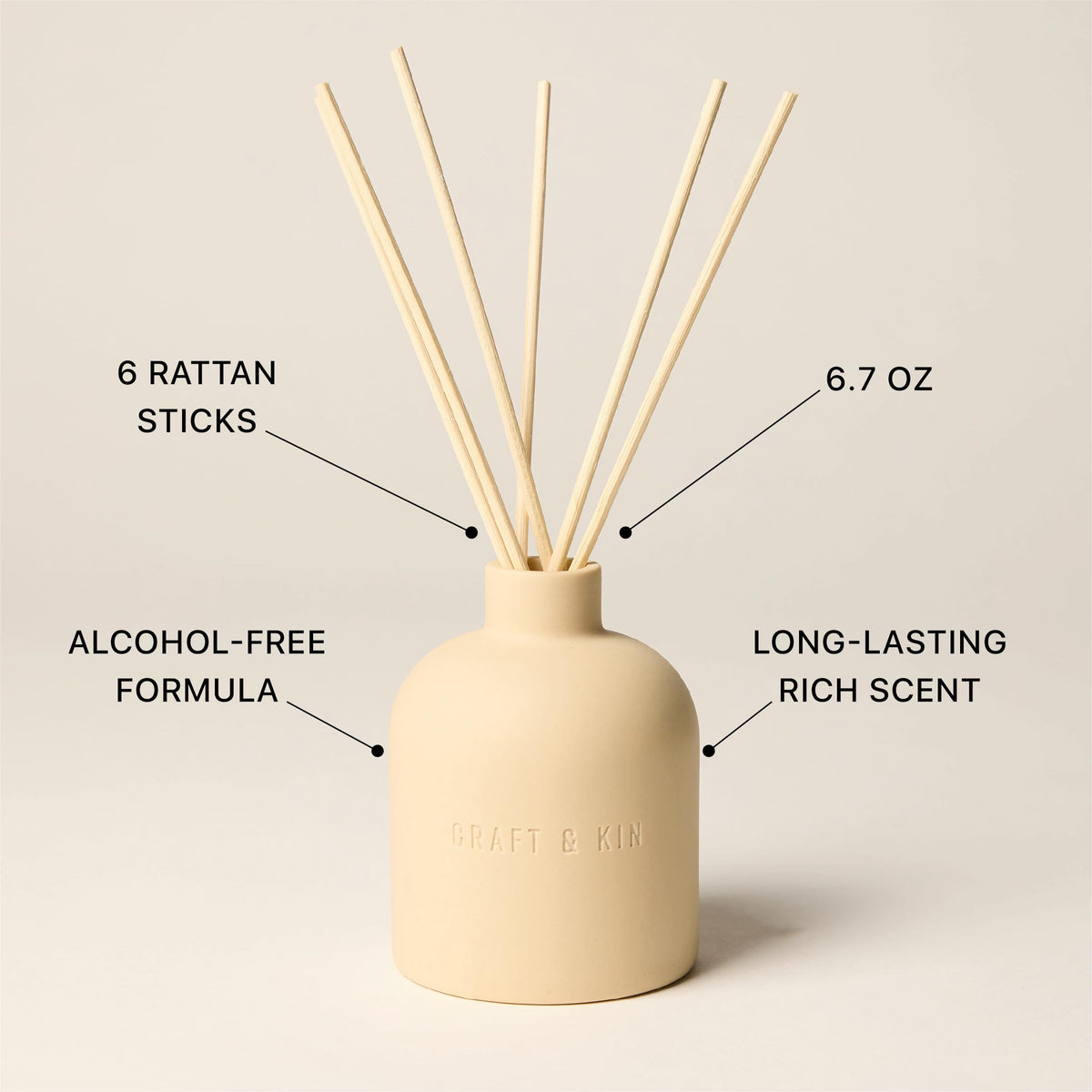 Craft & Kin reed sticks arranged to customize fragrance intensity.