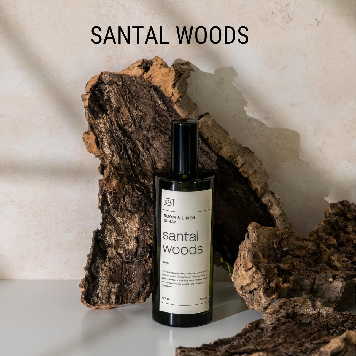 Pillow spray mist from Craft & Kin Santal Woods for calming bedtime routine.