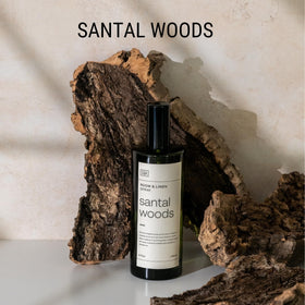 Pillow spray mist from Craft & Kin Santal Woods for calming bedtime routine.