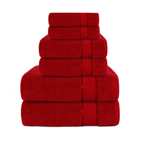 Craftberry 6-piece red bath towels folded, showing soft cotton and premium weave.