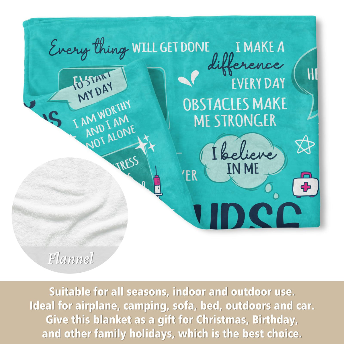 Craftique blanket provides bedside comfort and warmth on breaks, commutes, or lounging.