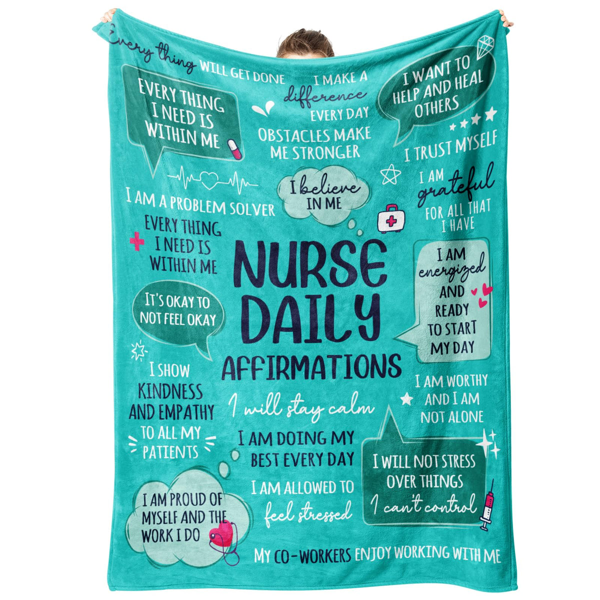 Craftique nurse blanket with daily affirmations offers cozy warmth during shifts.