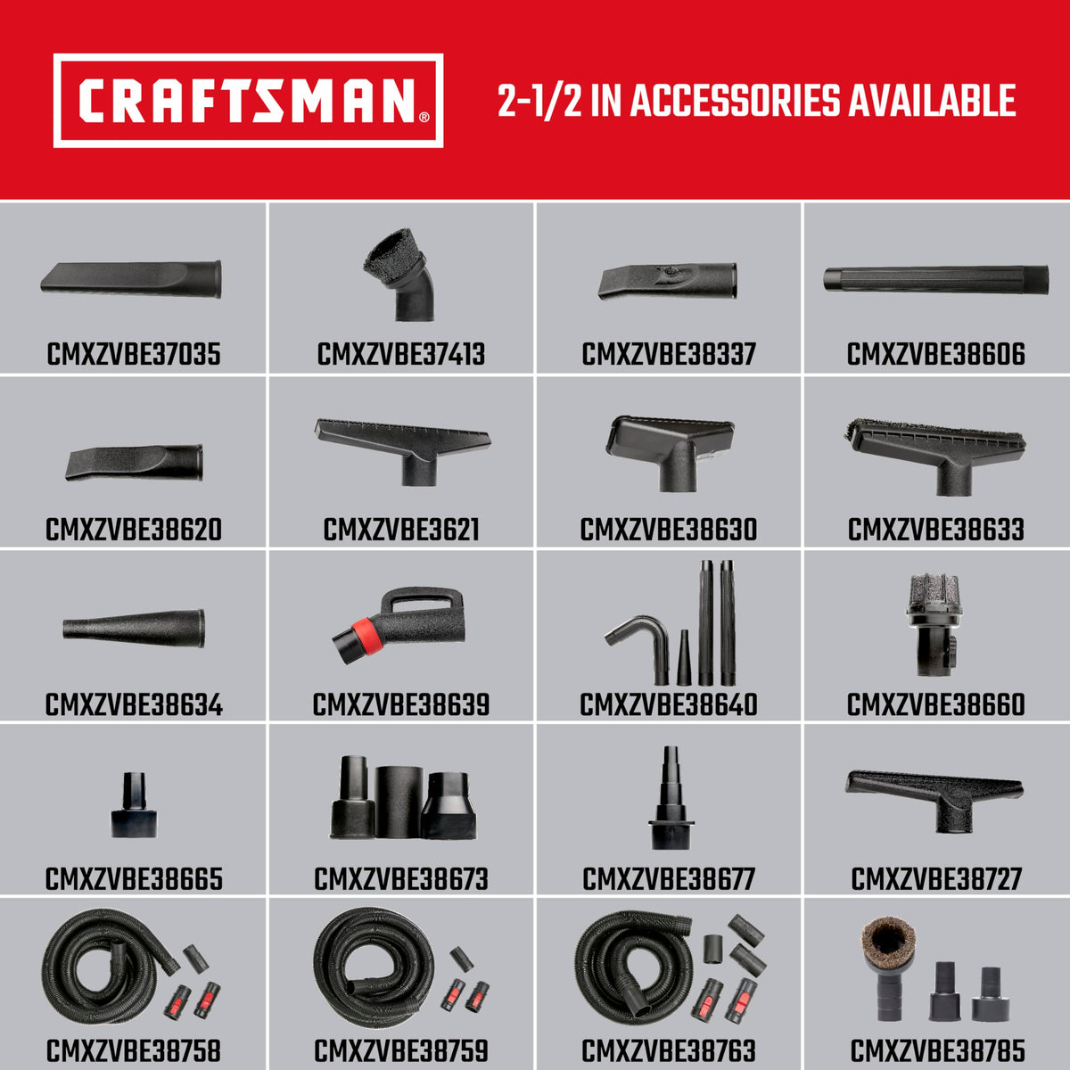 CRAFTSMAN fits 2-1/2 inch vacuums for broad compatibility