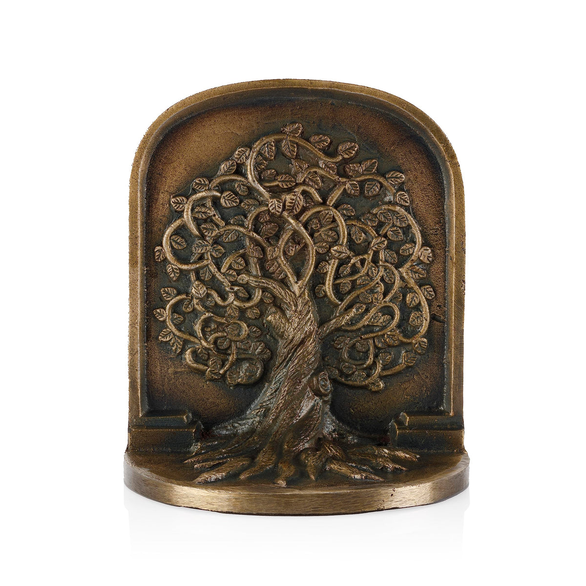 Antique brass finish adds vintage charm to Craftsman Road bookends
