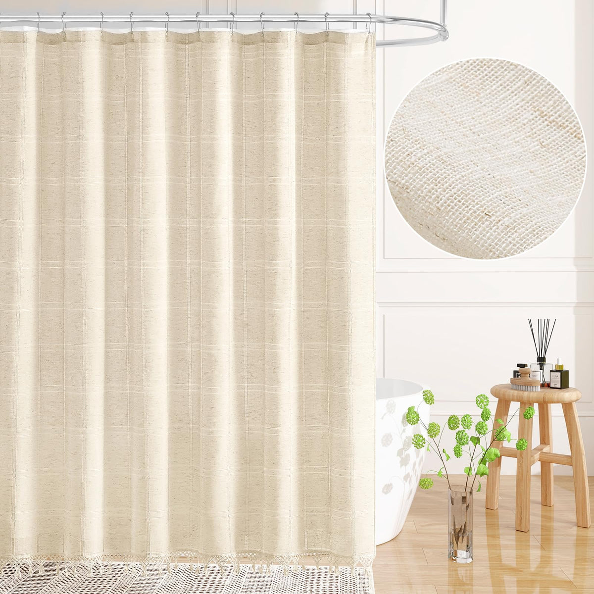 Craidlela linen fabric close-up shows natural texture for a warm bath feel.