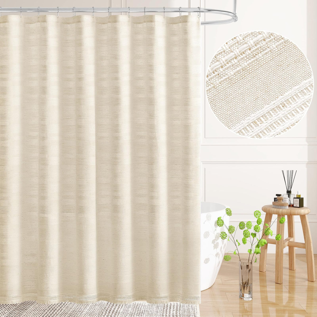 Craidlela privacy-focused light-filtering curtain creates hazy morning bathroom ambiance.