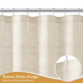 Craidlela shower curtain with reinforced button holes simplifies installation.