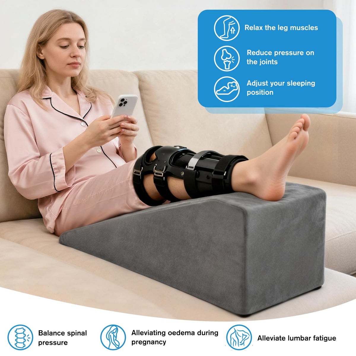 CRAURU leg elevation pillow grey removable cover enabling easy cleaning