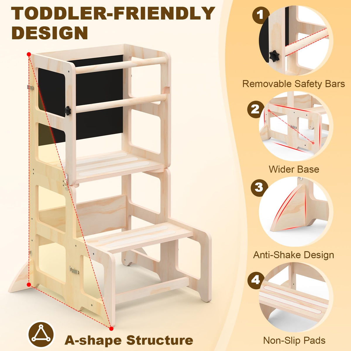 Cravenook toddler step stool wide-base stability keeping little climbers steady on tiles.