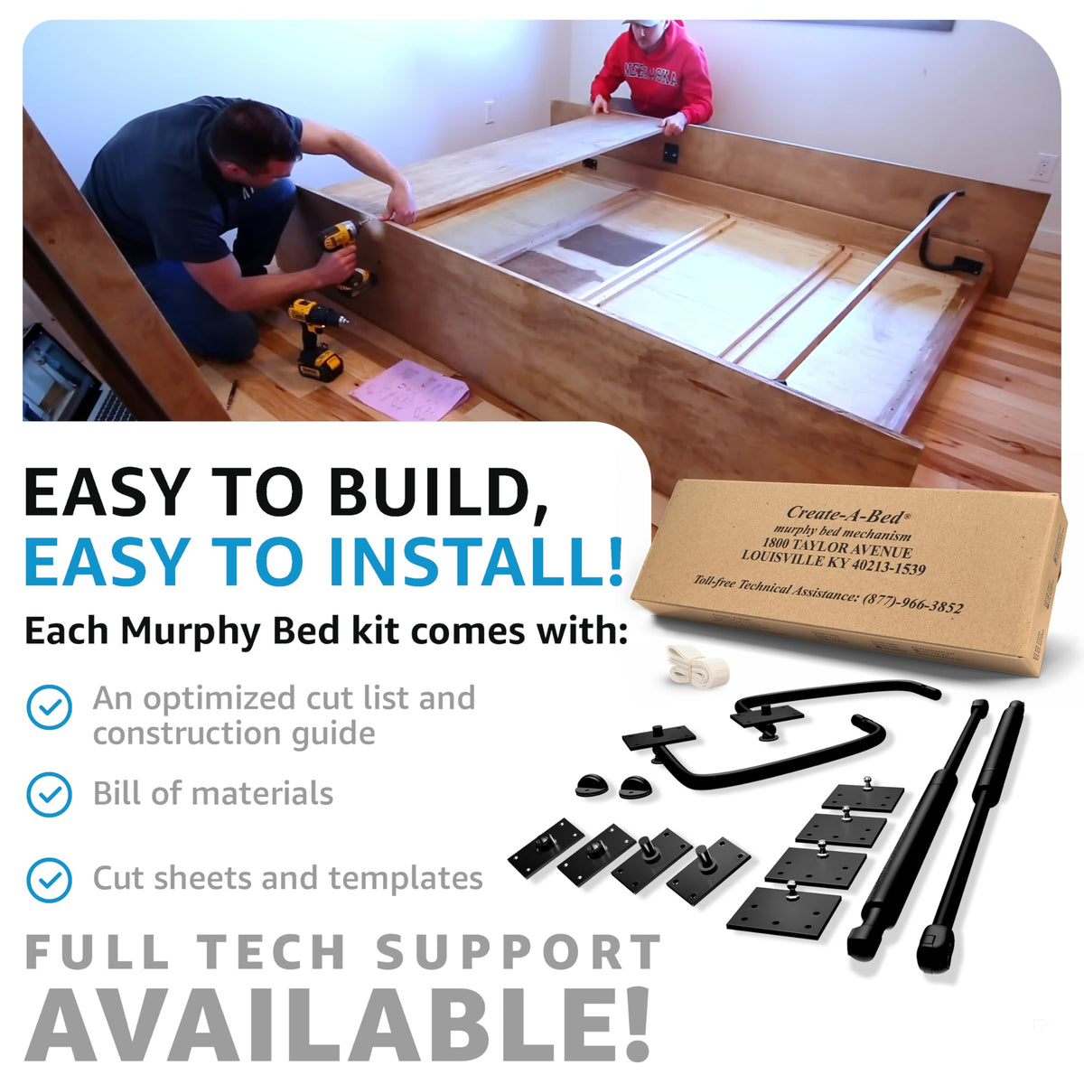Create-A-Bed queen vertical Murphy bed kit lifetime warranty adds confidence
