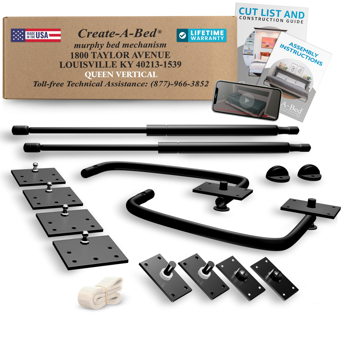 Create-A-Bed queen vertical Murphy bed kit packaged for easy transport and fast setup