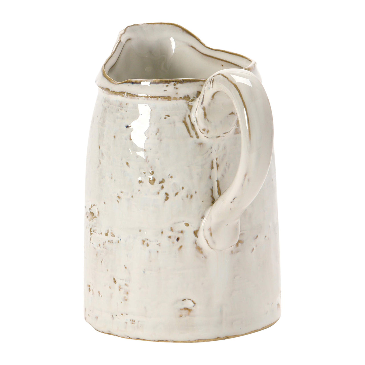 Creative Co-Op white glaze pitcher adds charm to casual gatherings.